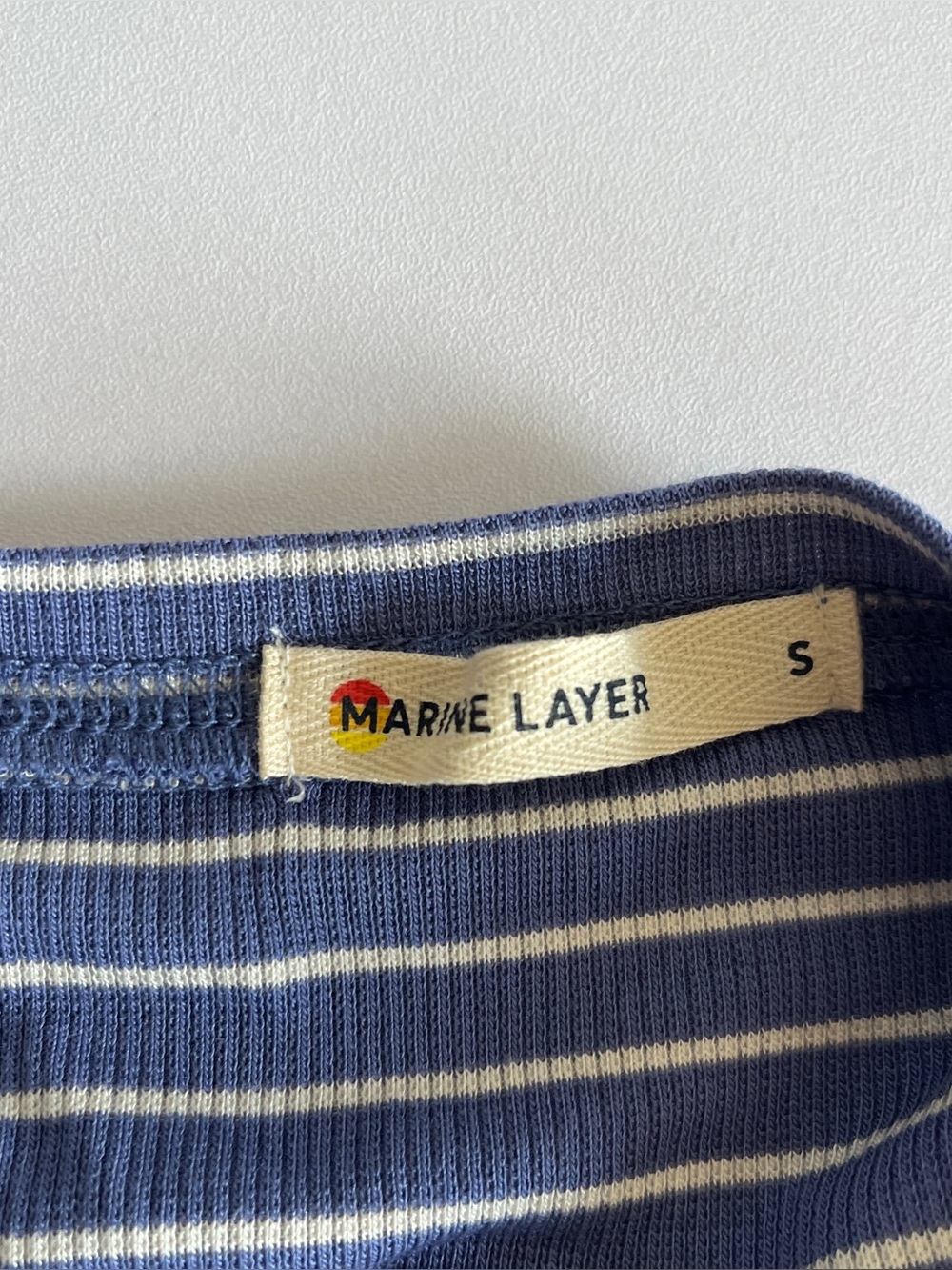 Marine Layer Lexi twist front top small rib blue stripe shorts sleeve tee soft - Picture 4 of 5